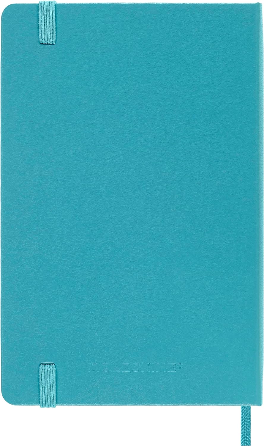 Moleskine Classic Ruled Paper Notebook, Hard Cover and Elastic Closure Journal, Color Reef Blue, Size Pocket 9 x 14 cm, 192 Pages