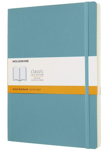Moleskine Classic Ruled Paper Notebook - Soft Cover and Elastic Closure Journal - Color Reef Blue - X- Large 19 x 25 A4 - 192 Pages