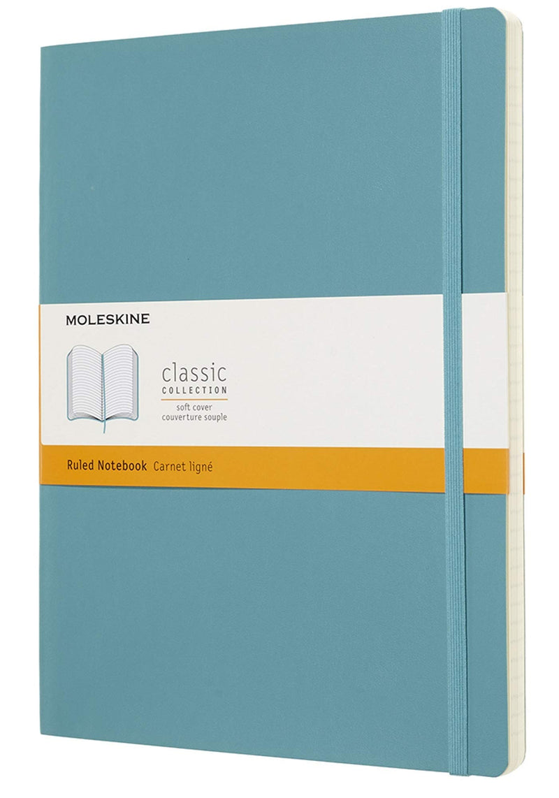 Moleskine Classic Ruled Paper Notebook - Soft Cover and Elastic Closure Journal - Color Reef Blue - X- Large 19 x 25 A4 - 192 Pages