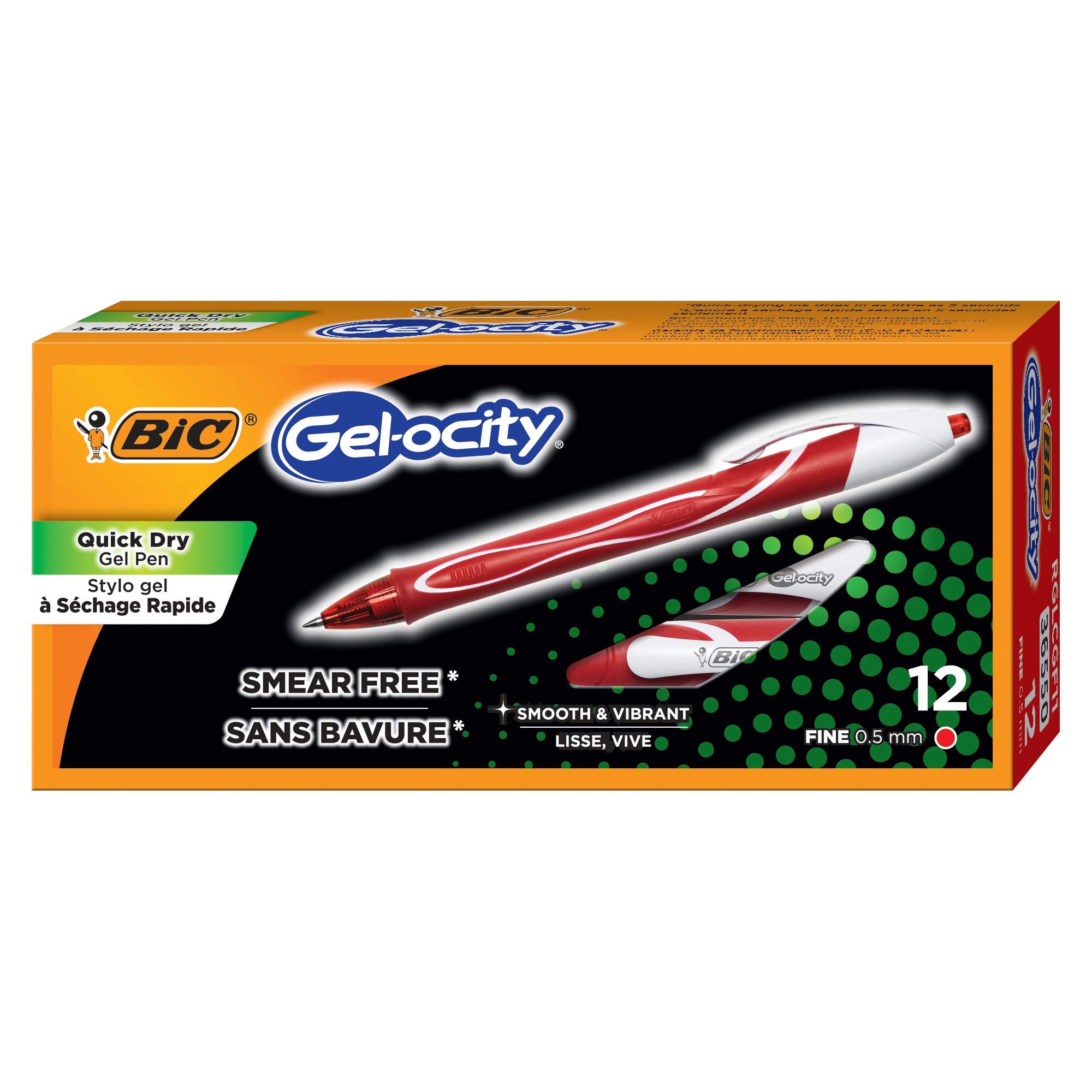 BIC Intensity Quick Dry, Penne Gel Rosse, Punta Media 0,7mm, Inchiostro Scorrevole e Asciugatura Ultra-Rapida, 12 Unità, Penne Bic Rosse, Cancelleria Scuola e Ufficio