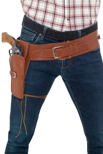 Smiffys Adult Faux Leather Single Holster with Belt, Tan