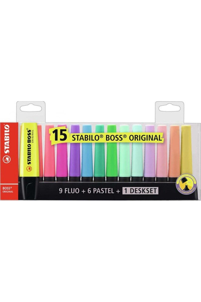 Stabilo Boss Original Desk-Set Limited Edition - 15 Colori Assortiti 9 Neon + 6 Pastel