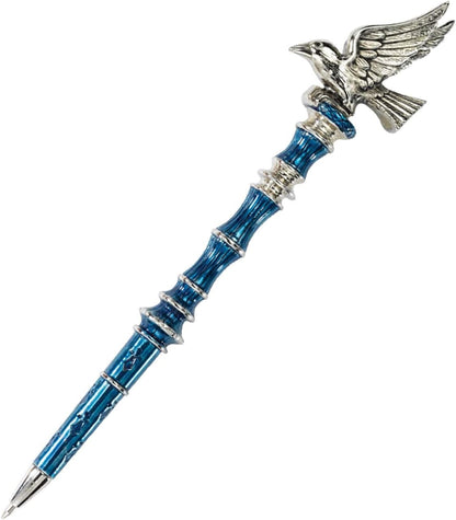 The Noble Collection Harry Potter Silver-Plated Ravenclaw Pen - 8in (21cm) Topped With Ravenclaw Raven House Mascot - Officially Licensed Film Set Movie Props Gifts Stationery