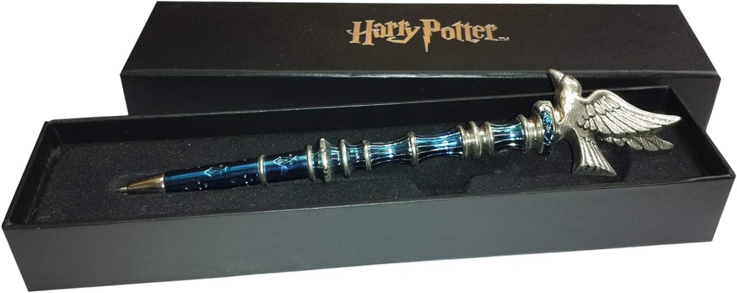 The Noble Collection Harry Potter Silver-Plated Ravenclaw Pen - 8in (21cm) Topped With Ravenclaw Raven House Mascot - Officially Licensed Film Set Movie Props Gifts Stationery