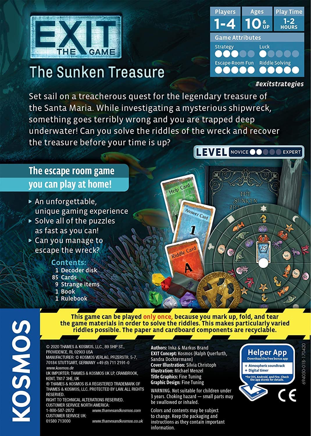 Thames & Kosmos - EXIT: The Sunken Treasure - Level: 2/5 - Unique Escape Room Game - 1-4 Players - Puzzle Solving Strategy Board Games for Adults & Kids, Ages 12+ - 694050