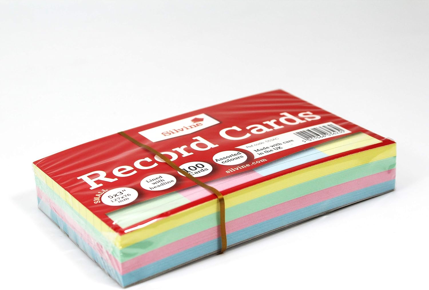 Silvine 5x3" Multi-coloured Record Cards - Lined with headline, 100 cards per pack. Ref 553AC (127 x 76mm