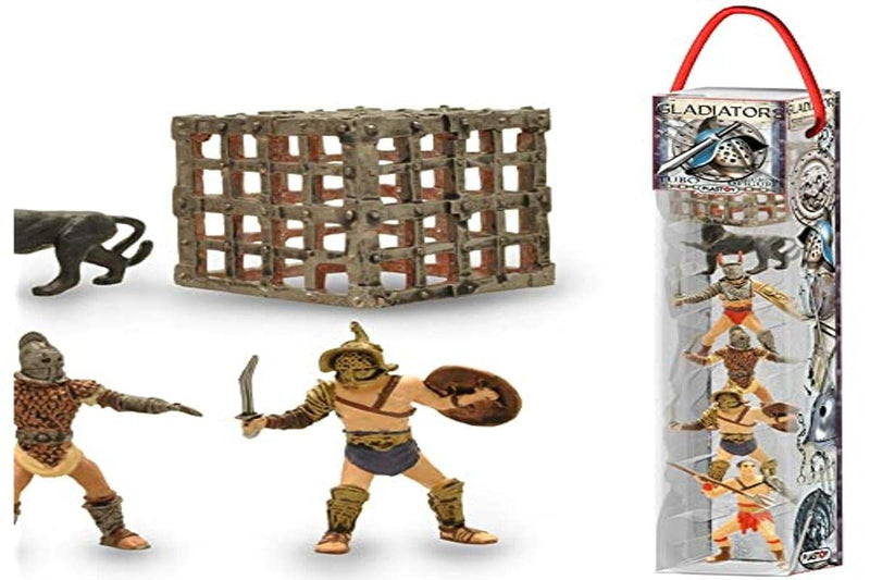 Plastoy- Gladiateurs Tubo de 6 Figuras, Dibujos Animados, Color plástico Gris (70388