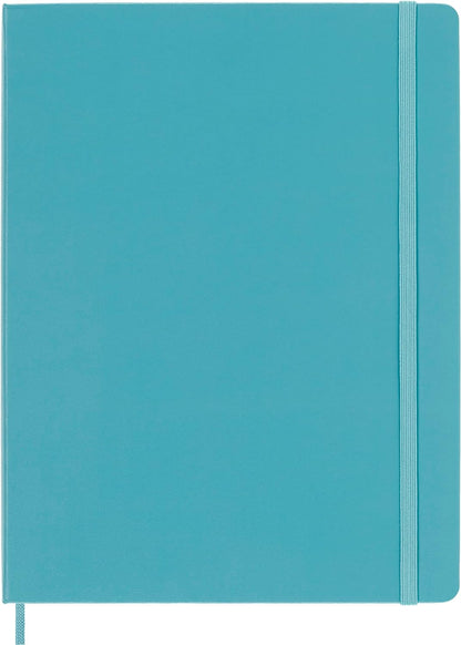 Moleskine Classic Ruled Paper Notebook, Hard Cover and Elastic Closure Journal, Color Reef Blue, Size Extra Large 19 x 25 cm, 192 Pages