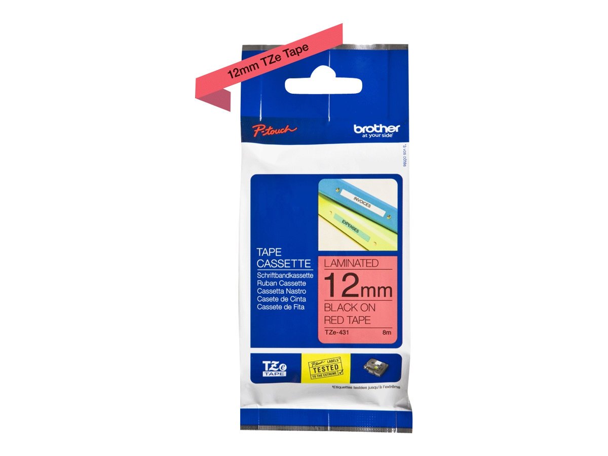 Brother TZe-431 - Black on red - Roll (1.2 cm x 8 m) 1 cassette(s) laminated tape - for Brother PT-D210, D600, H110, P750, P950, P-Touch Cube PT-P300, P-Touch Cube Pro PT-P910