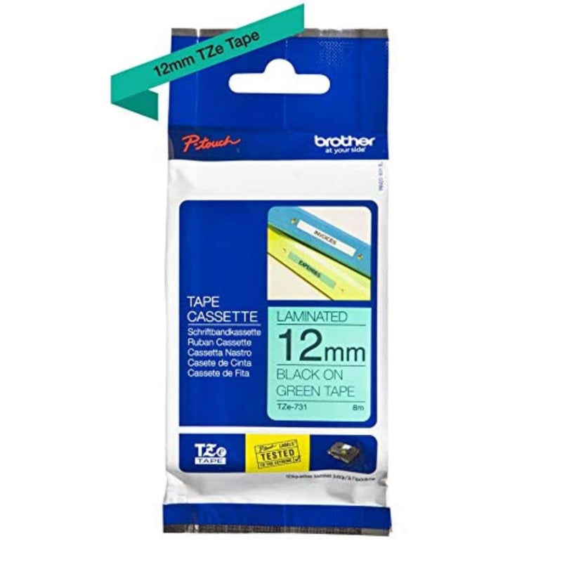 Brother TZe-731 Labelling Tape Cassette, 12 mm (W) x 8 m (L), Laminated, Brother Genuine Supplies