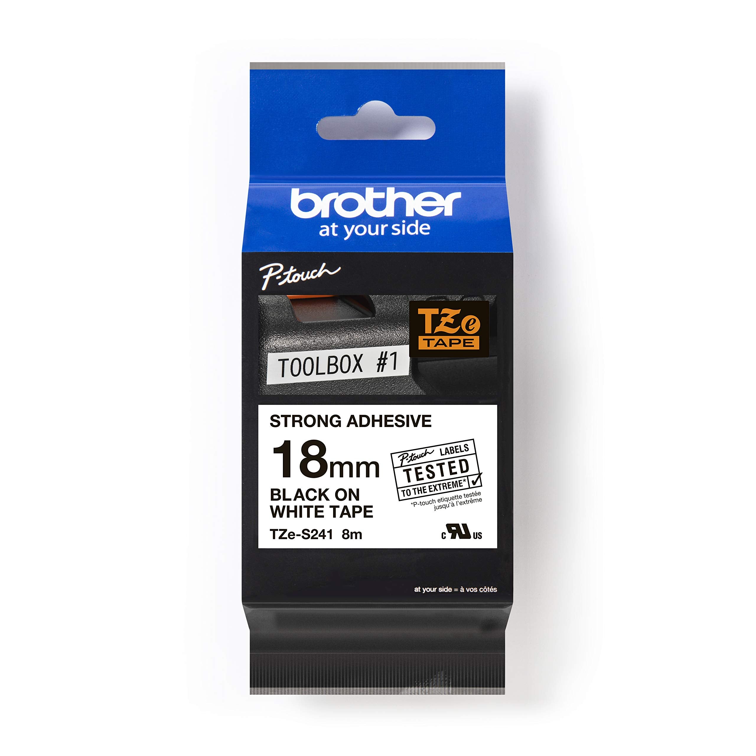 Brother TZES241 Nastro Laminato con adesivo resistente da 18 mm (8 m) Nero/Bianco