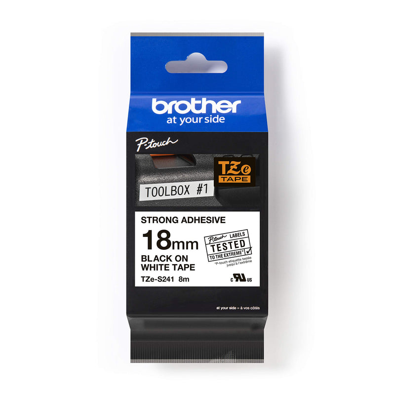 Brother TZES241 Nastro Laminato con adesivo resistente da 18 mm (8 m) Nero/Bianco