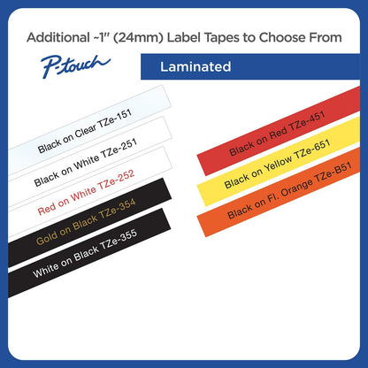 Brother Laminated Tape, Retail Packaging, 1 Inch, Black on White (TZe251