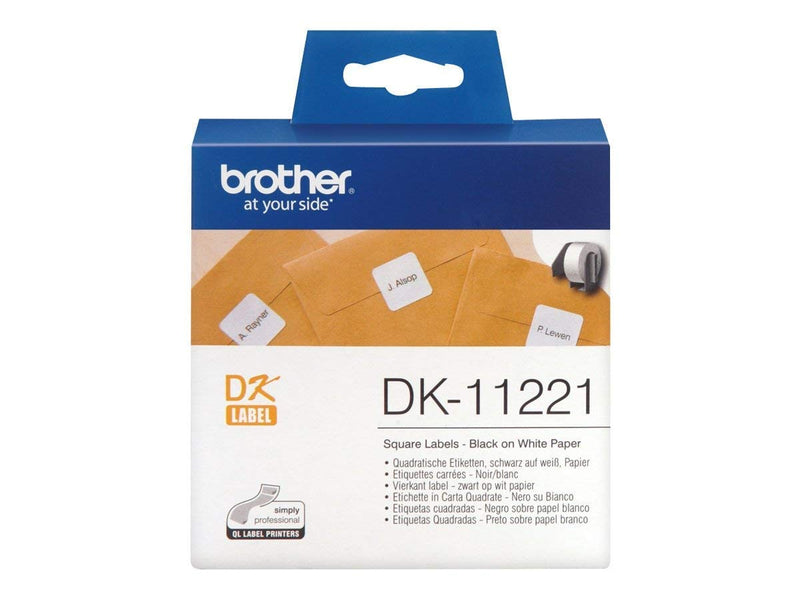 Brother DK-11221 Label Roll, Square Labels, Black on White, 1000 Labels, 23mm (W) x 23mm (L), Brother Genuine Supplies