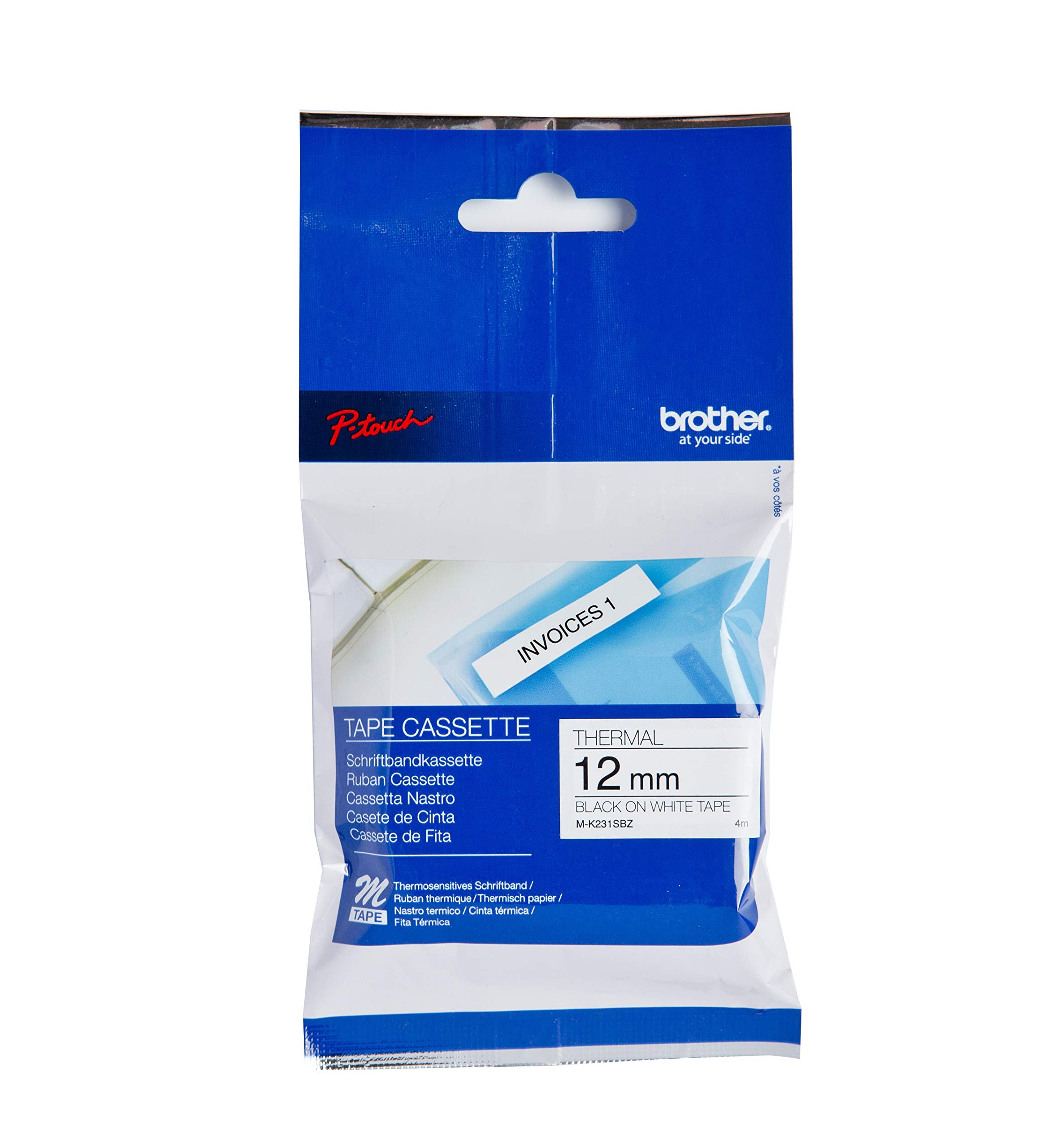 Brother MK231SBZ Nicht-laminiertes Schriftband auf Rolle 1,2 cm x 4 m in Blisterpackung 1 Rolle schwarz auf weiß