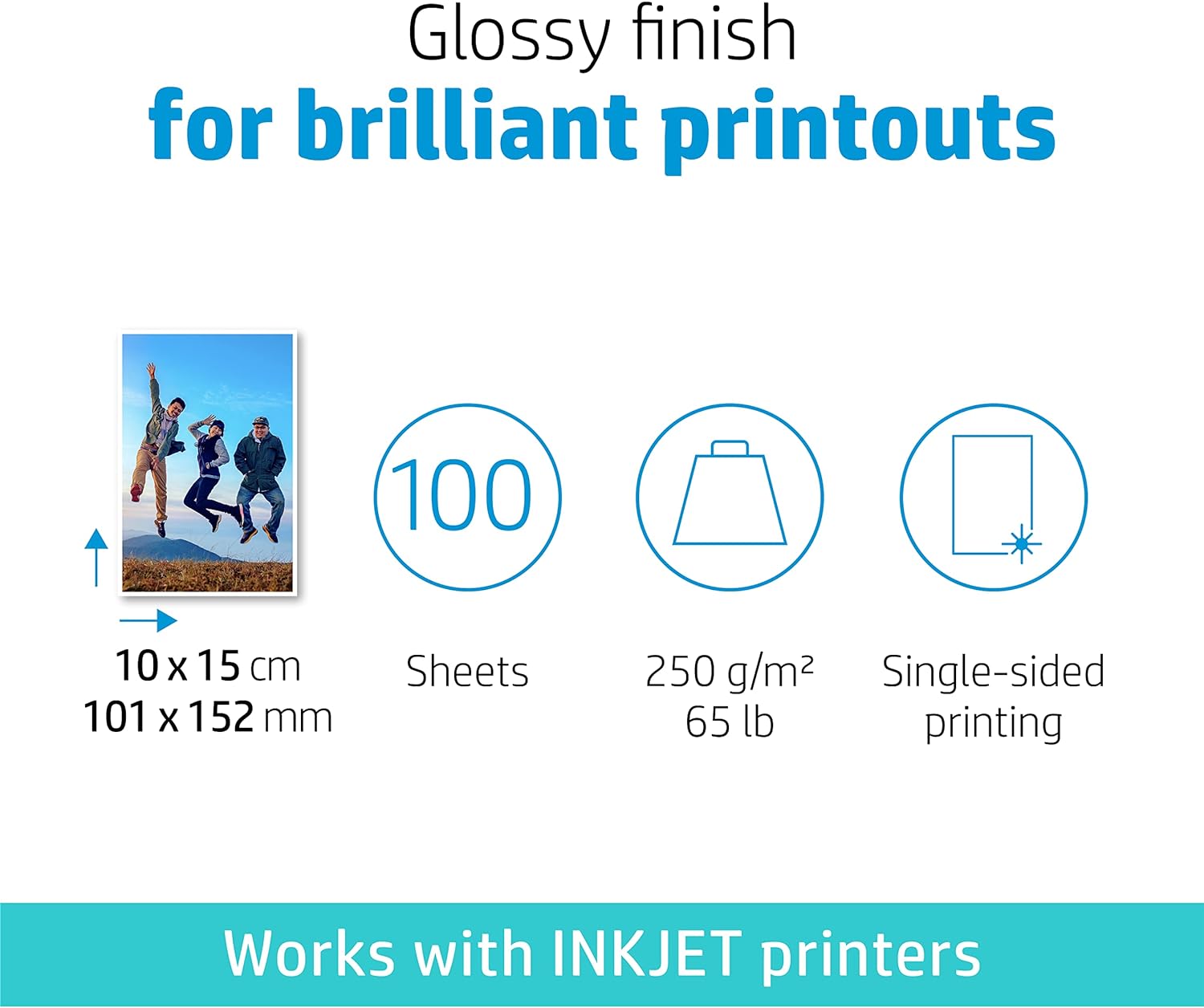 HP Q8692A Advanced Glossy Photo Paper 250gsm 10x15cm Borderless (Pack of 100), White