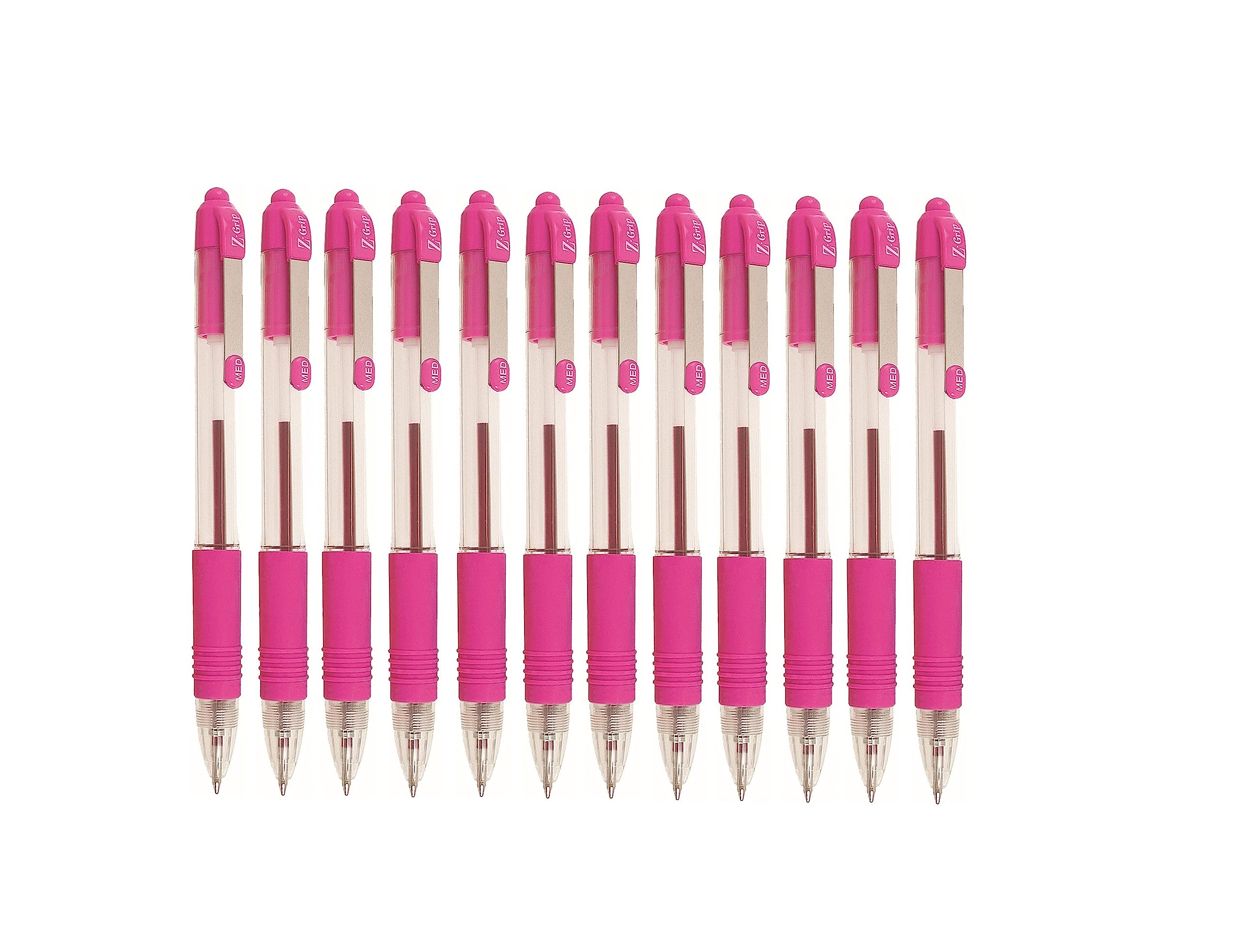 Zebra Pen Z Grip Pink Pens Ballpoint, Smooth & Comfortable Ballpoint Pens with Pocket Clip, Retractable Ballpoint Pens with Pink Ink, Reliable Biro Pens Multipack for Everyday Use - Medium Point, 12pk