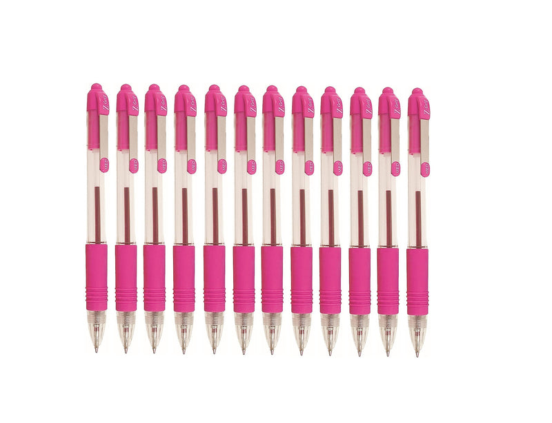Zebra Pen Z Grip Pink Pens Ballpoint, Smooth & Comfortable Ballpoint Pens with Pocket Clip, Retractable Ballpoint Pens with Pink Ink, Reliable Biro Pens Multipack for Everyday Use - Medium Point, 12pk