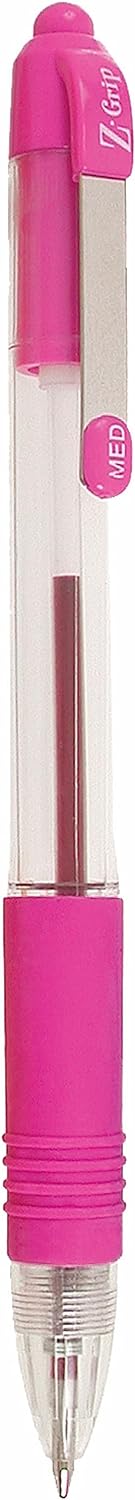 Zebra Pen Z Grip Pink Pens Ballpoint, Smooth & Comfortable Ballpoint Pens with Pocket Clip, Retractable Ballpoint Pens with Pink Ink, Reliable Biro Pens Multipack for Everyday Use - Medium Point, 12pk