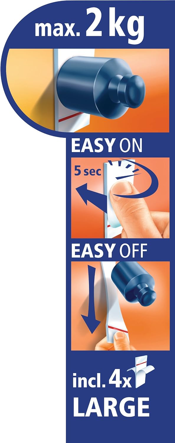 tesa Powerstrips Large, Self-Adhesive Strips - Double-Sided Strips Suitable for Flat and Smooth Surfaces - Holds Objects up to 2 kg - Pack of