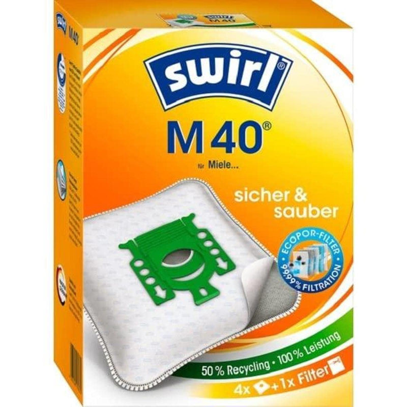 Swirl M 40 high performance, longer lasting Vacuum Cleaner Bags, For Miele Vacuum Cleaners, Pack of 4 Bags + 1 Anti-Allergen Filter M40 EcoPor Vacuum cleaner bags
