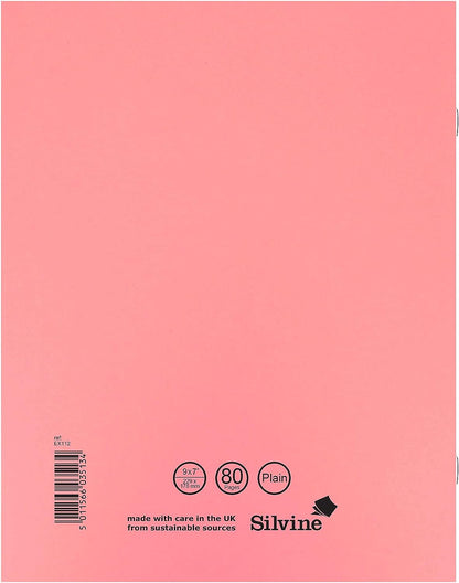 Silvine Exercise Book Plain 229x178mm Pink (Pack of 10