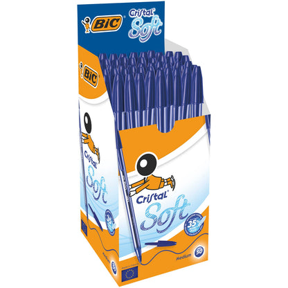 BIC Cristal Soft Ballpoint Pens Non-Retractable Blue Box of 50