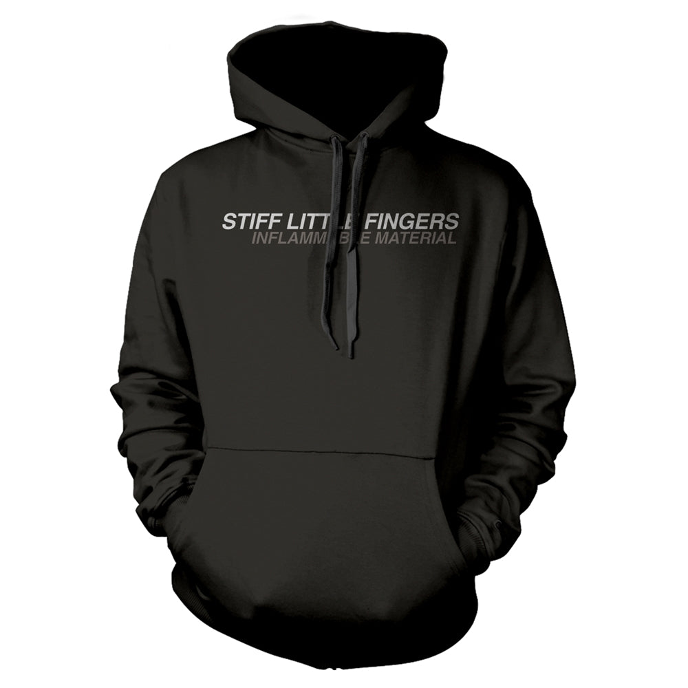 STIFF LITTLE FINGERS - INFLAMMABLE MATERIAL BLACK Hooded Sweatshirt Small