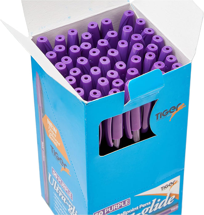 Tiger Stationery 301949 Ultra-Glide Ballpoint Pen - Purple (Pack of 50