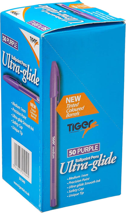 Tiger Stationery 301949 Ultra-Glide Ballpoint Pen - Purple (Pack of 50