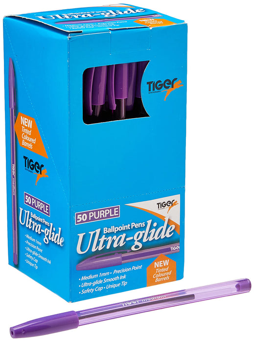 Tiger Stationery 301949 Ultra-Glide Ballpoint Pen - Purple (Pack of 50