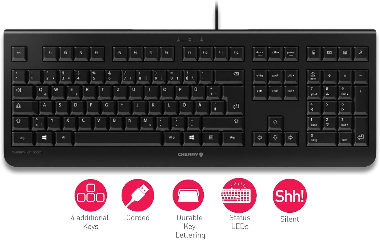 CHERRY KC 1000 JK-0800GB-2 USB Wire Keyboard, QWERTZ