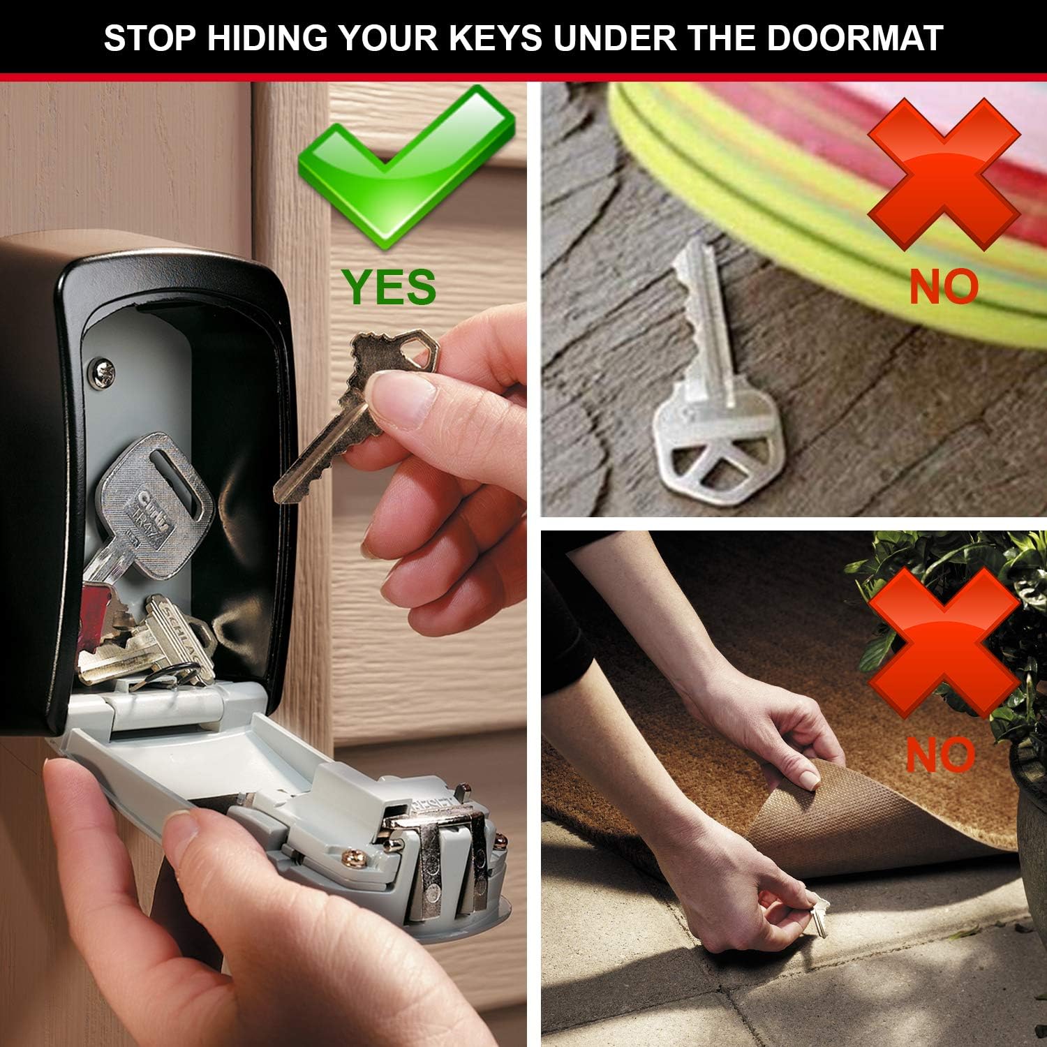 MASTER LOCK Key Safe Wall Mounted, Medium 85 x 119 x 36 mm, Outdoor, Mounting Kit, for Home Office Industries Vehicles