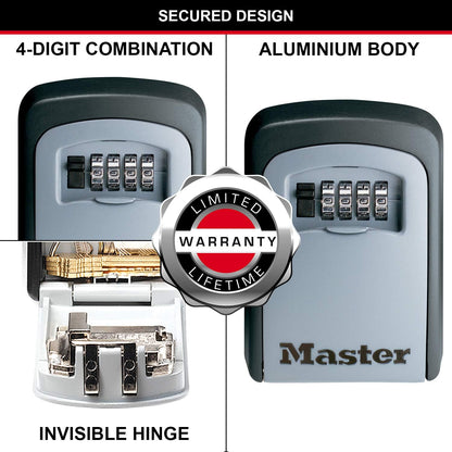 MASTER LOCK Key Safe Wall Mounted, Medium 85 x 119 x 36 mm, Outdoor, Mounting Kit, for Home Office Industries Vehicles