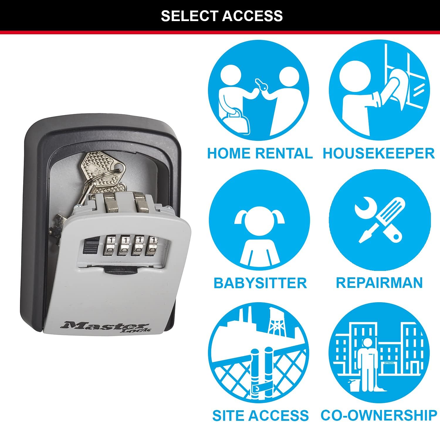 MASTER LOCK Key Safe Wall Mounted, Medium 85 x 119 x 36 mm, Outdoor, Mounting Kit, for Home Office Industries Vehicles