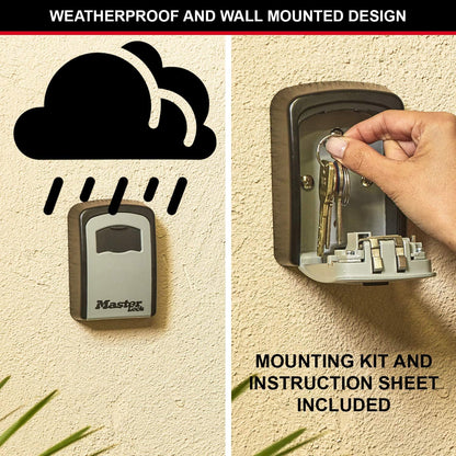 MASTER LOCK Key Safe Wall Mounted, Medium 85 x 119 x 36 mm, Outdoor, Mounting Kit, for Home Office Industries Vehicles