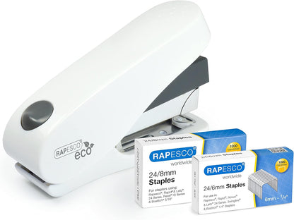 Rapesco 1467 Germ-Savvy Antibacterial, ECO Luna Less Effort Stapler with 2000 Staples, 50 Sheet Capacity, Soft White