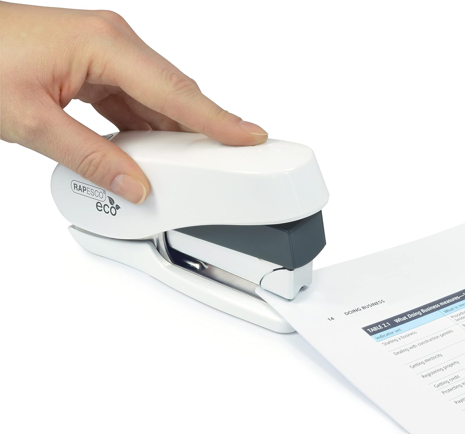 Rapesco 1467 Germ-Savvy Antibacterial, ECO Luna Less Effort Stapler with 2000 Staples, 50 Sheet Capacity, Soft White