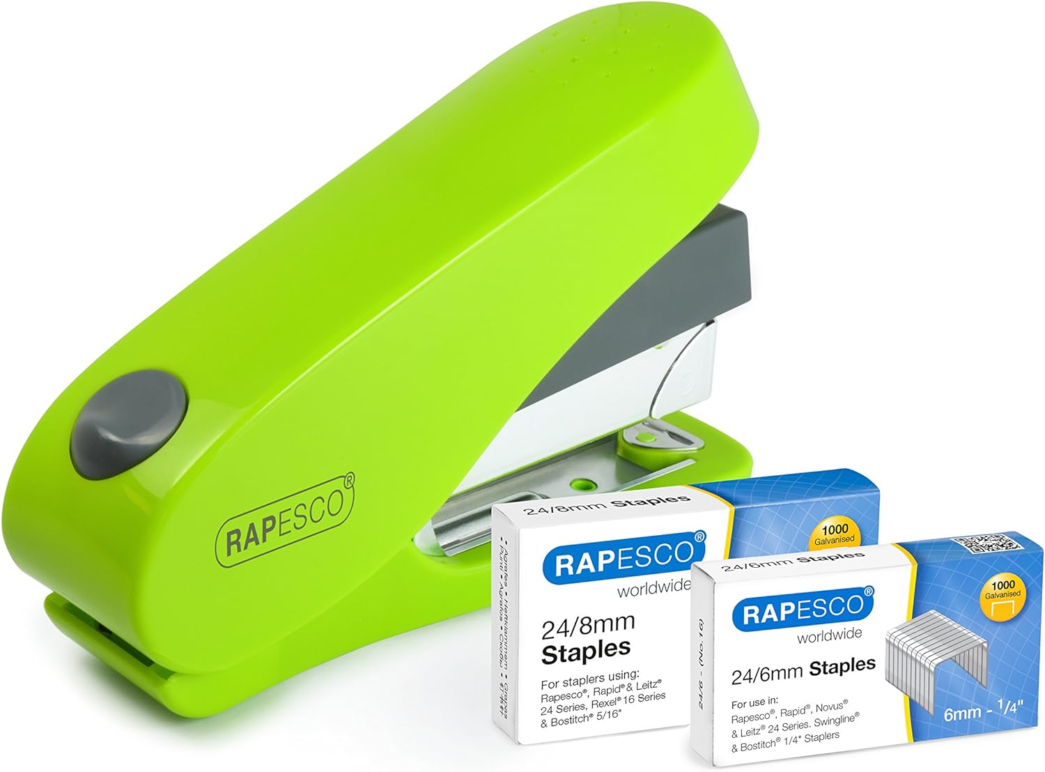 Rapesco 1470 Luna Less Effort Stapler with 2000 Staples, 50 Sheet Capacity, Green