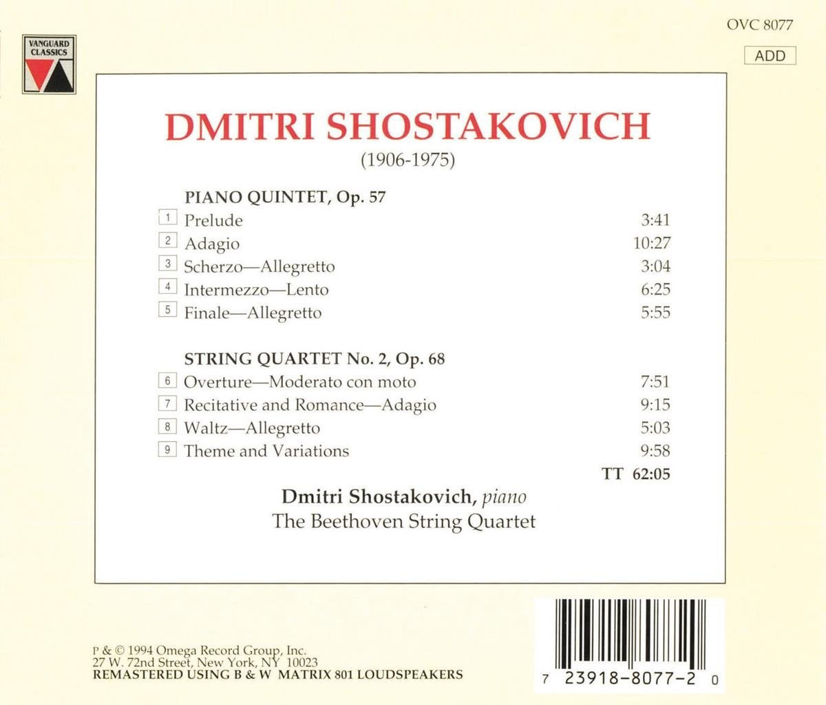 Shostakovich Piano Quintet String Quartet No 2