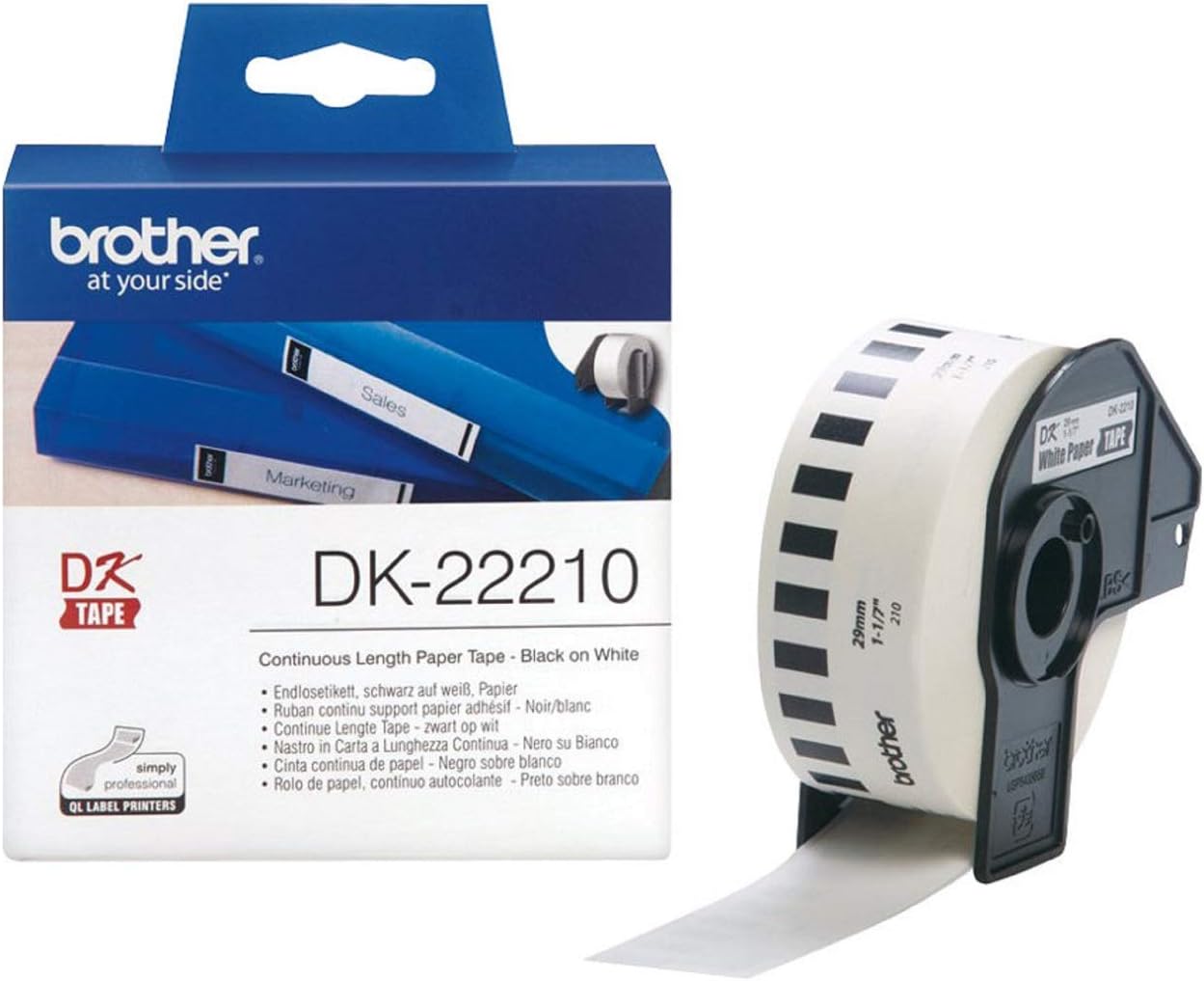 Brother DK-22210 - Black on white - Roll (2.9 cm x 30.5 m) labels - for Brother QL-1050, 1060, 500, 550, 560, 570, 580, 600, 650, 700, 710, 720, 820