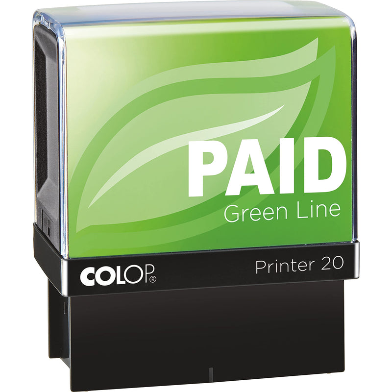 COLOP Green Line PAID Stamp - Red Ink | 148232 | 37x13mm Eco-Friendly Office Word Stamp
