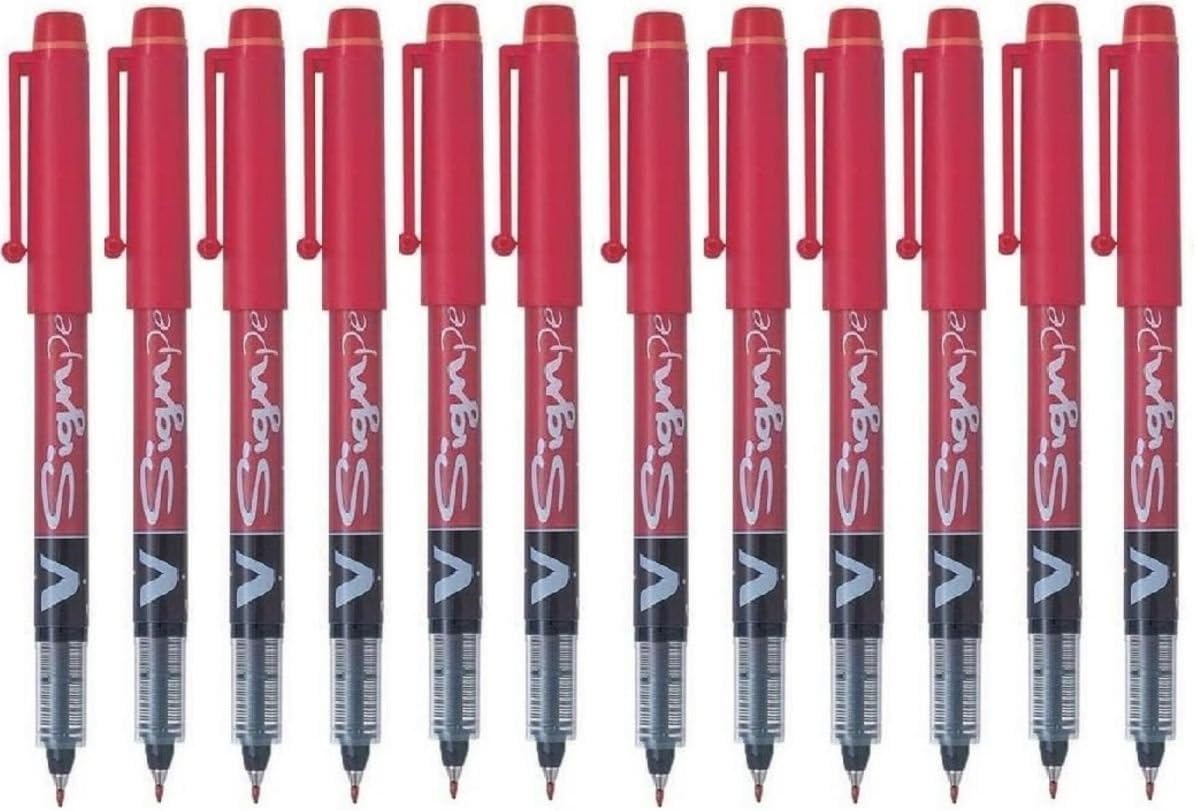Pilot V Sign Pen Liquid Ink 2.0 mm Tip - Red, Box of 12