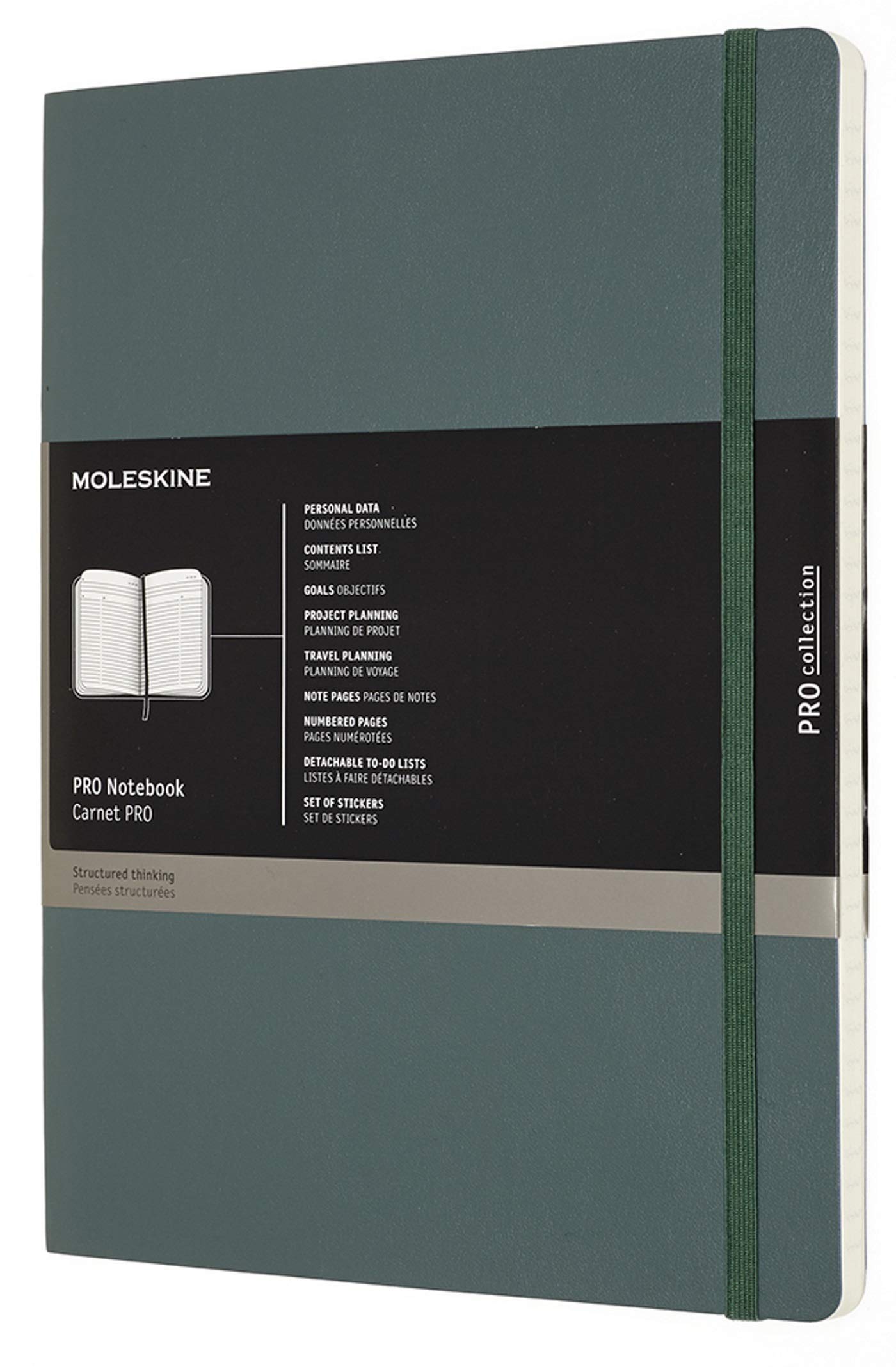 Moleskine - Pro Notebook, Professional Notebook Ideal for Office & Work - Soft Cover and Elastic Closure - Size Extra Large 19 x 25 - Colour Forest Green, 192 Pages