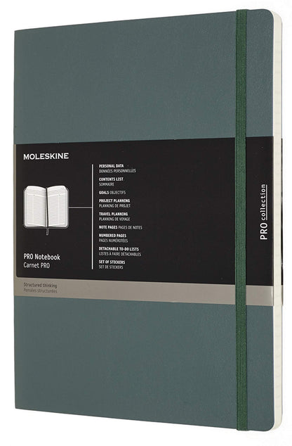Moleskine - Pro Notebook, Professional Notebook Ideal for Office & Work - Soft Cover and Elastic Closure - Size Extra Large 19 x 25 - Colour Forest Green, 192 Pages