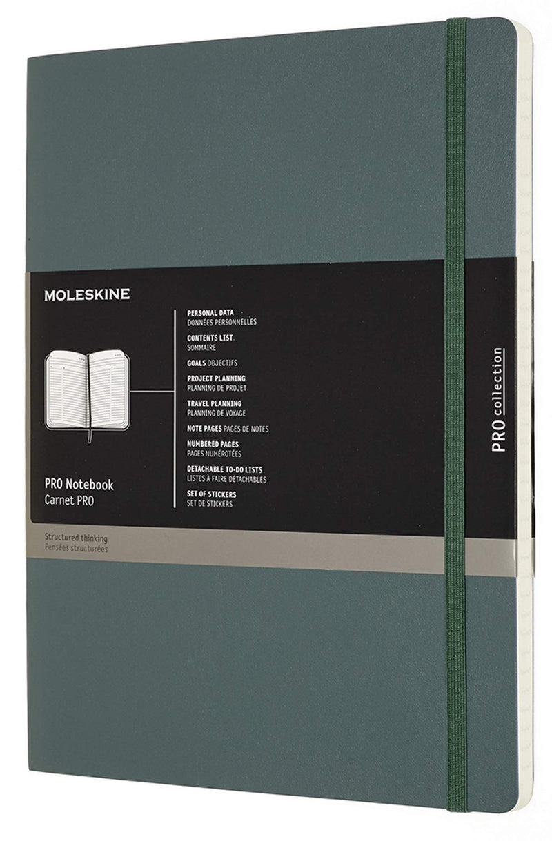 Moleskine - Pro Notebook, Professional Notebook Ideal for Office & Work - Soft Cover and Elastic Closure - Size Extra Large 19 x 25 - Colour Forest Green, 192 Pages