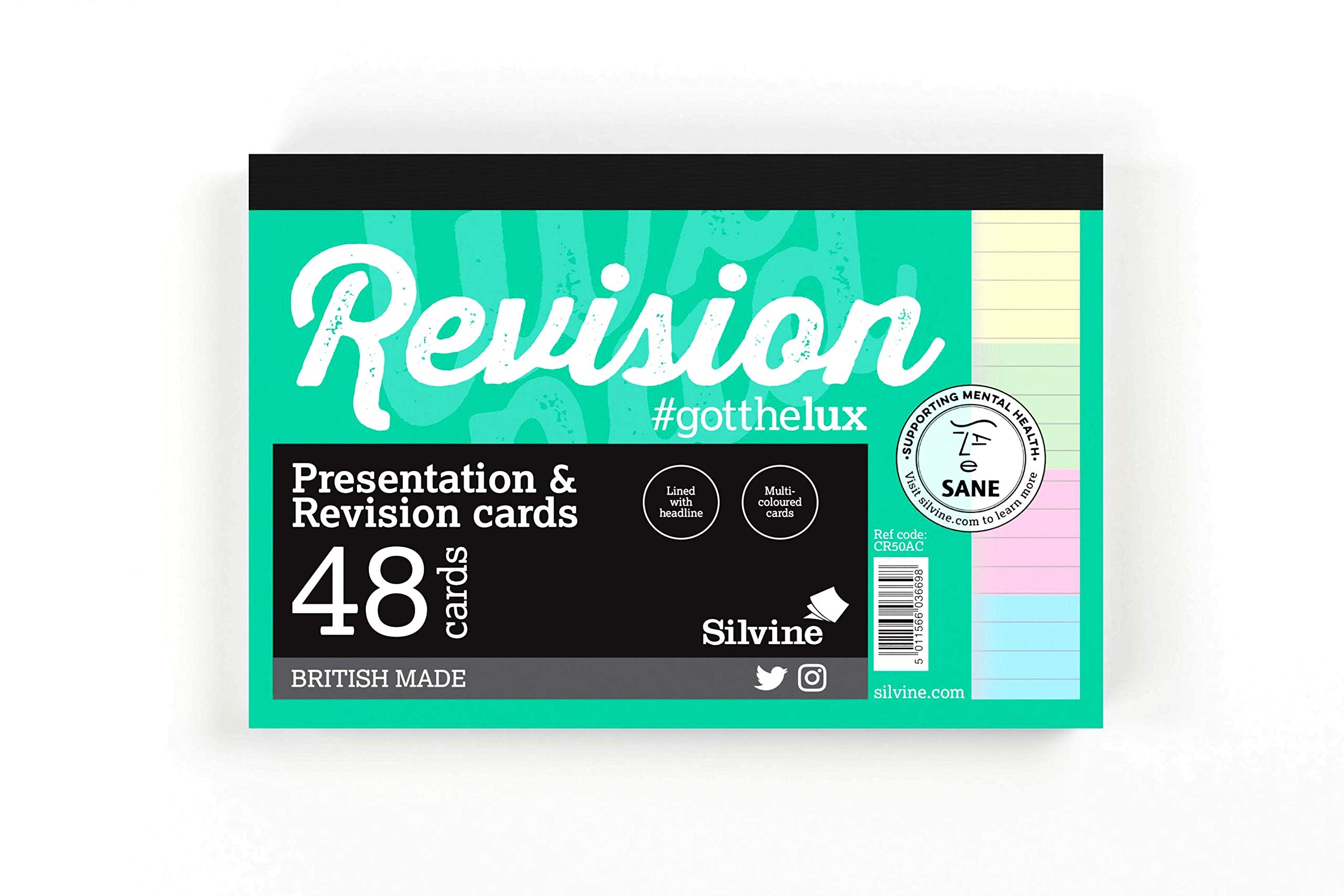 Luxpad A6 Gluebound Revision & Presentation Cards - Assorted Colours. 48 Lined Cards Per Pad (6x4"