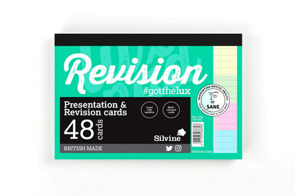 Luxpad A6 Gluebound Revision & Presentation Cards - Assorted Colours. 48 Lined Cards Per Pad (6x4"
