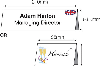 DECAdry Place Cards for Folding, 2 cards (200gsm, 210x63.5mm) per A4 sheet , (pack of 22 sheets/44 cards), White