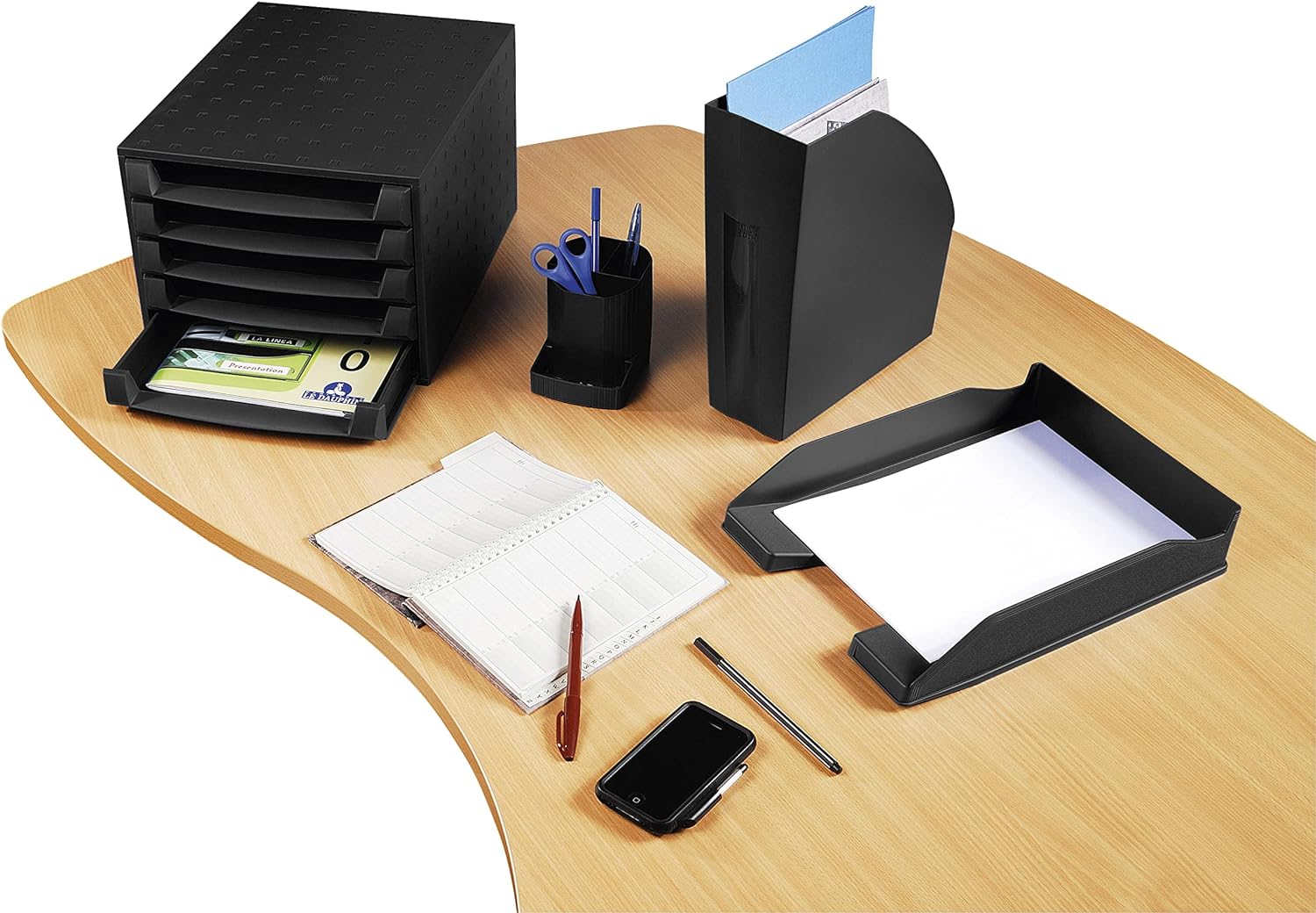 Exacompta - Ref 113014D - ECOBlack Letter Tray Combo Midi - 347 x 255 x 65mm in Size, Suitable for A4 Documents, Stackable with Others, Holds Approx. 500 Sheets